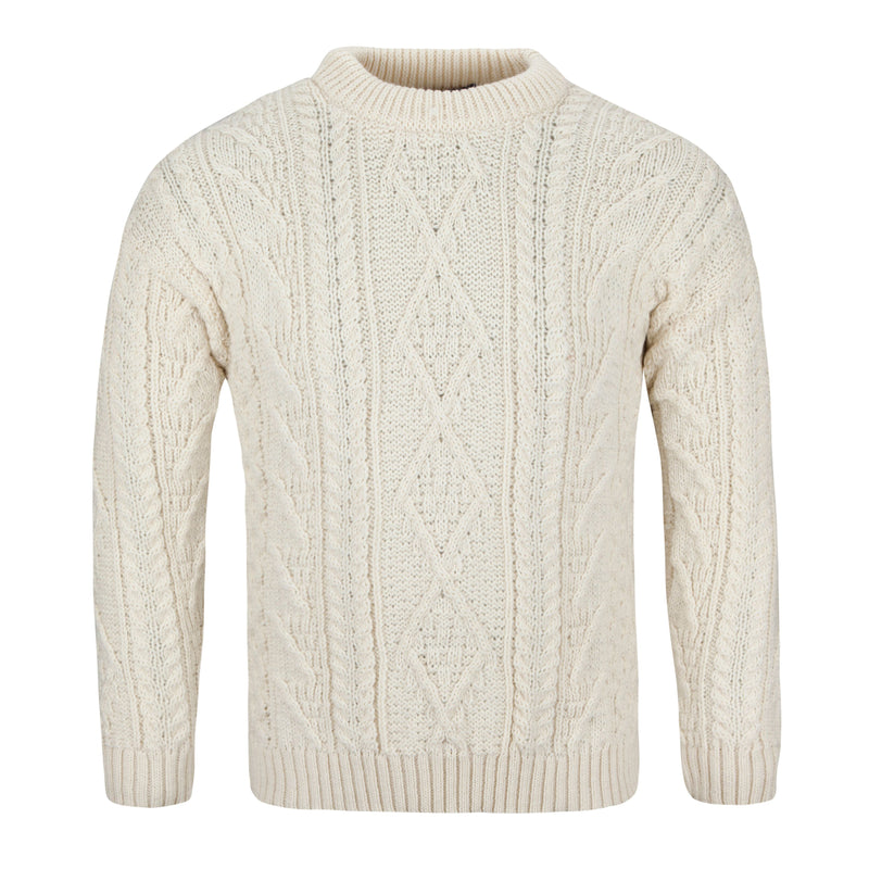 Mens Aran knit jumper - Ecru 100% British wool. Crew neck