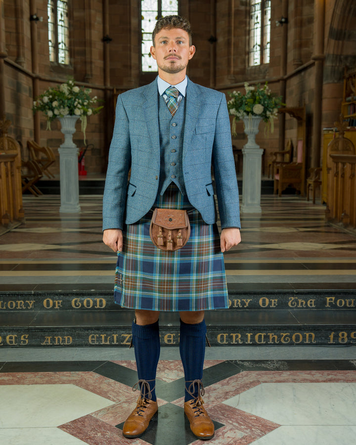 Cairngorm Blue tweed kilt hire outfit - PREMIUM COLLECTION