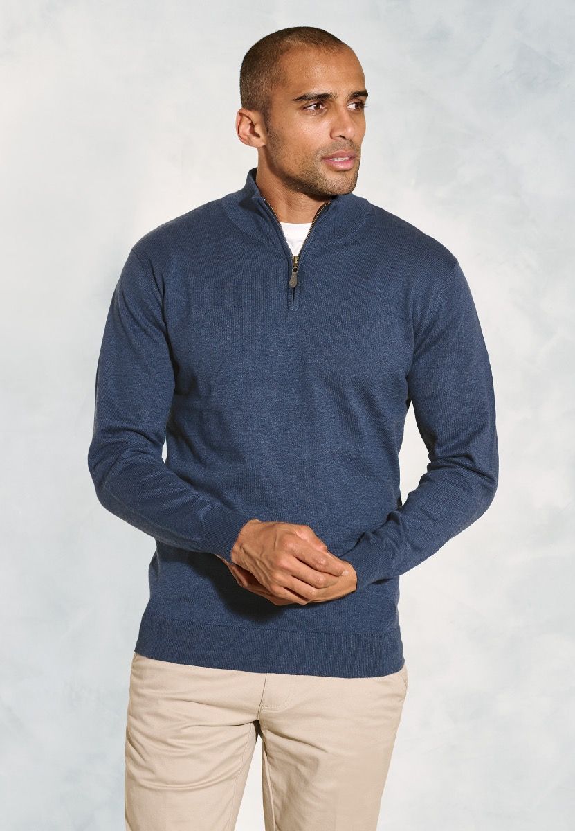 Kirby Blue Cotton Thermolite Zip Neck Jumper – Anderson Kilts