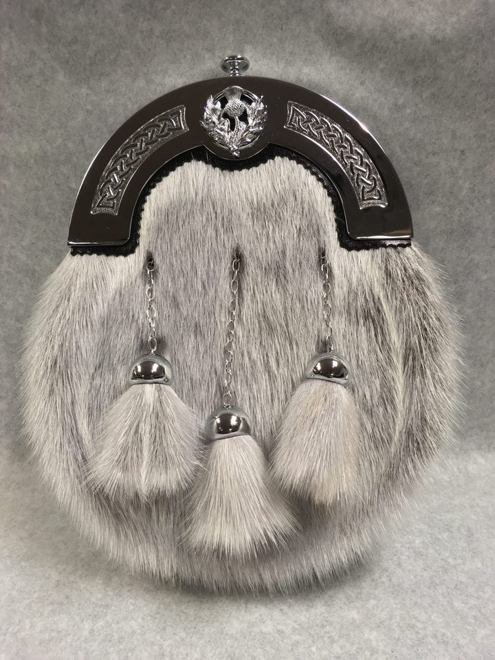 Plain Thistle Chrome Dress Sporran - Grey Skin - Anderson Kilts