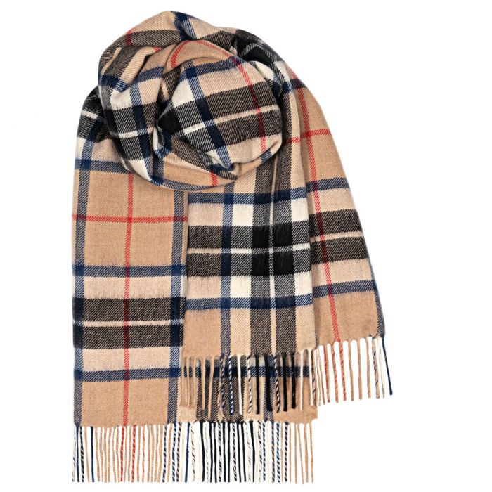 Couverture/jeté Thomson en laine recyclée tartan camel par Florence Lilly - France