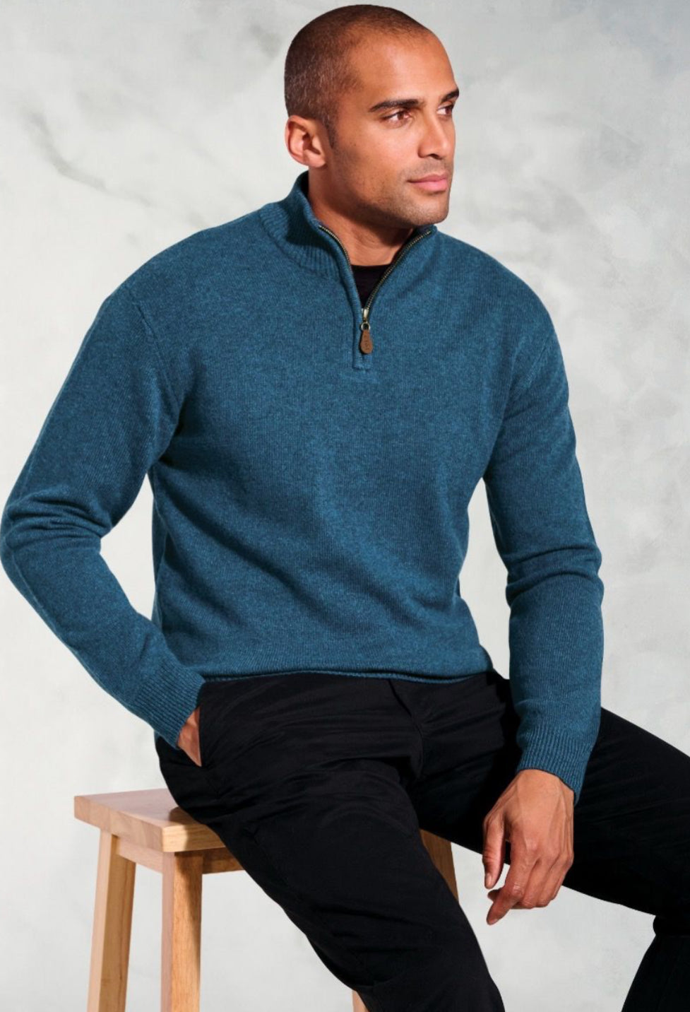 Rutherford Teal Lambswool Thermolite® Zip Neck Jumper