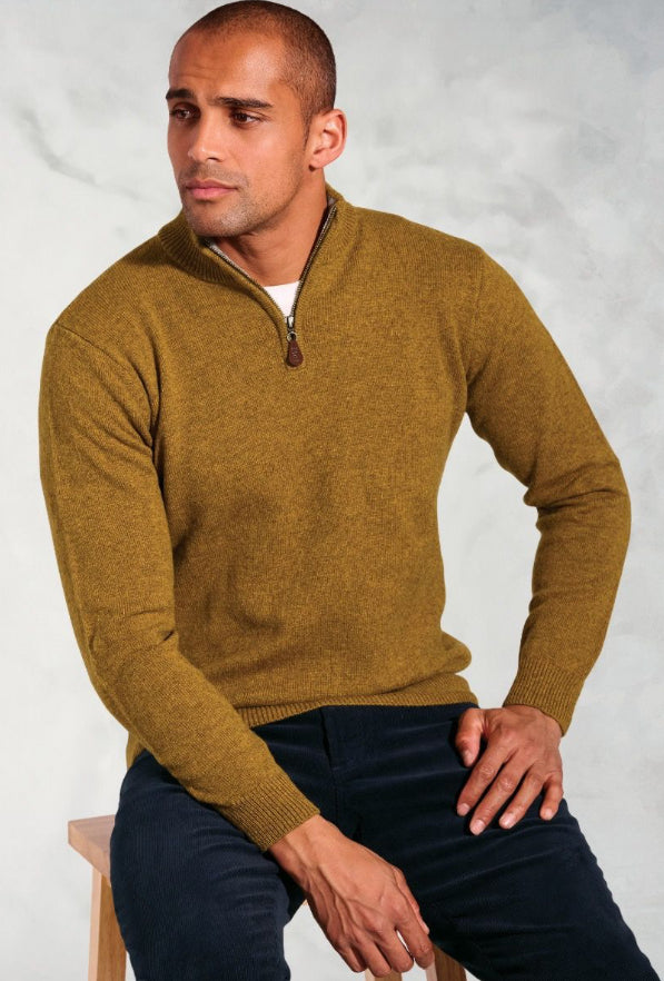 Rutherford Mustard Lambswool Thermolite® Zip Neck Jumper