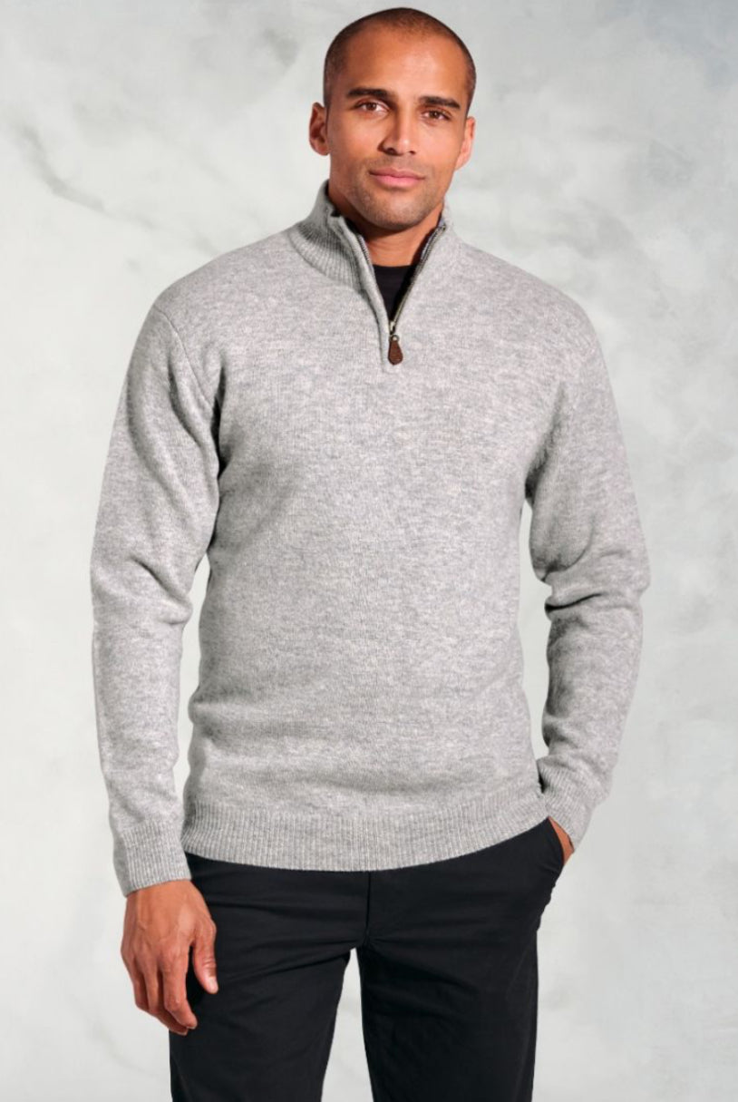 Rutherford Silver Grey Cotton Thermolite® Zip Neck Jumper