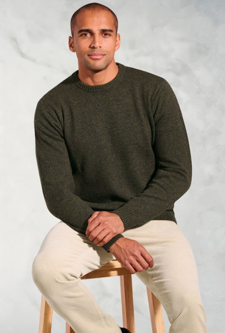 Clark Khaki Lambswool Crew Neck Jumper