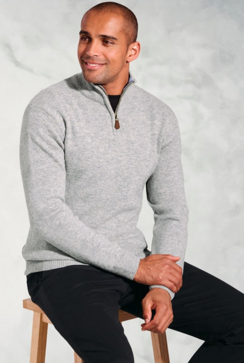 Rutherford Silver Grey Cotton Thermolite® Zip Neck Jumper