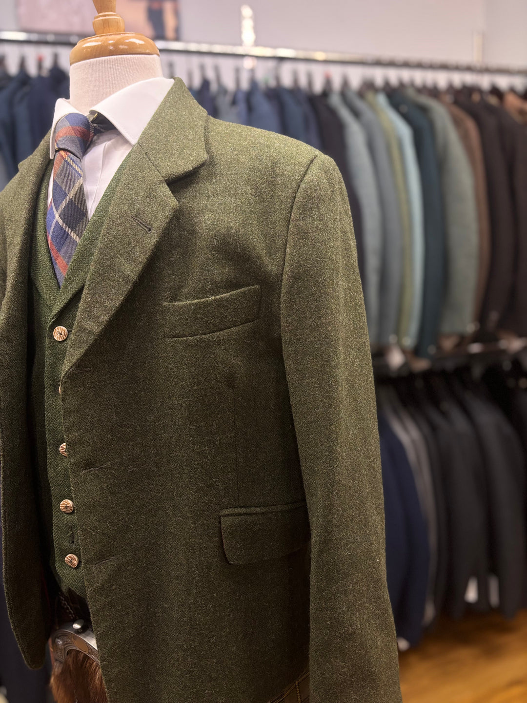 Lovat Green Jacket & Waistcoat - discounted hire stock