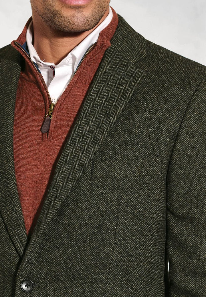 Regular Fit Dee Olive Herringbone Wool Blend Jacket