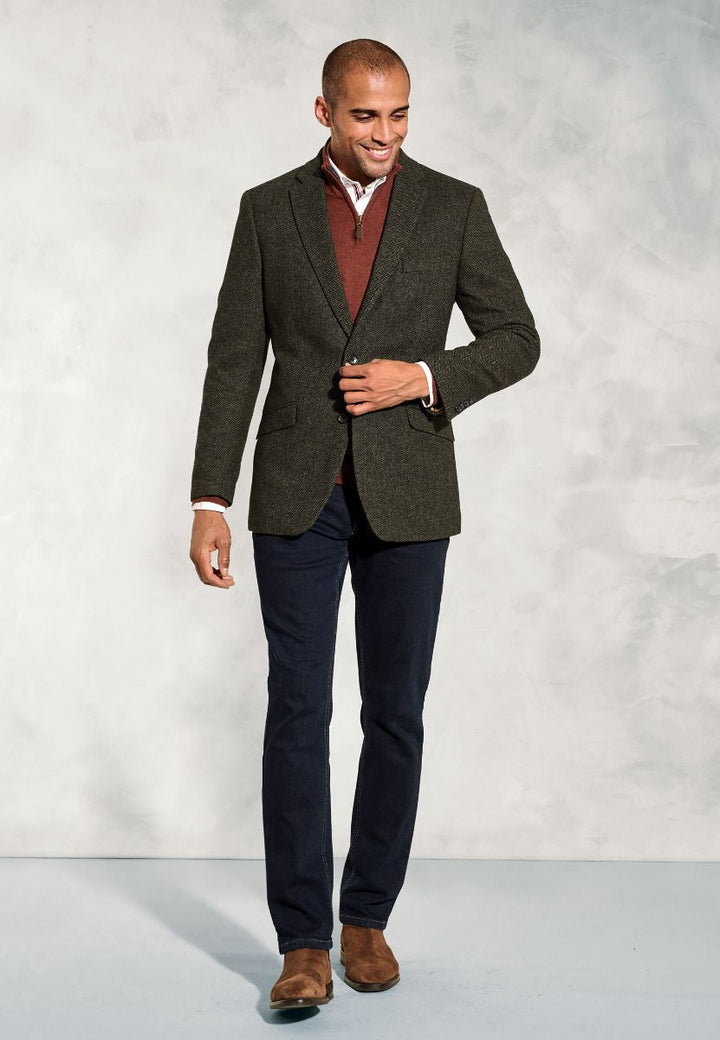 Regular Fit Dee Olive Herringbone Wool Blend Jacket