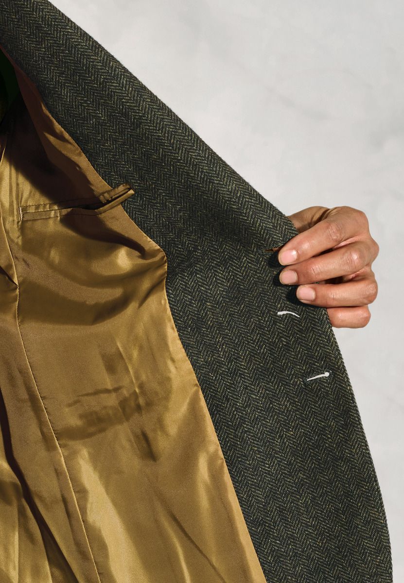Regular Fit Dee Olive Herringbone Wool Blend Jacket