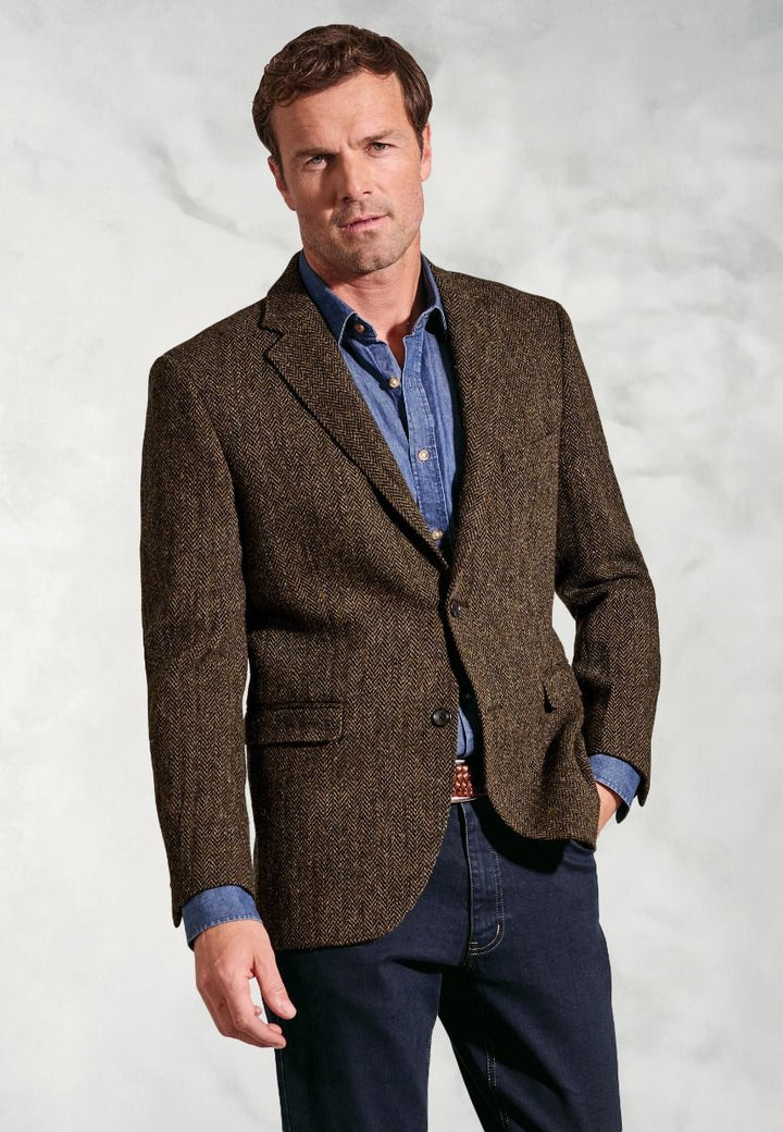 Tailored Fit Dumfries Brown Herringbone Harris Tweed® Jacket