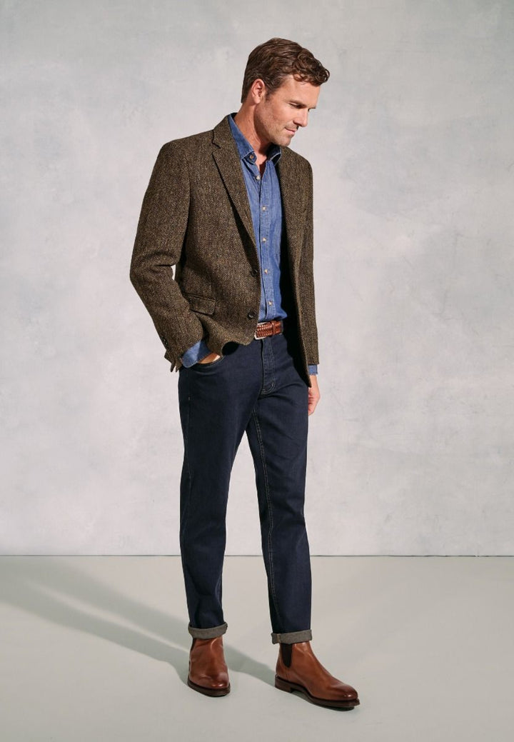 Tailored Fit Dumfries Brown Herringbone Harris Tweed® Jacket