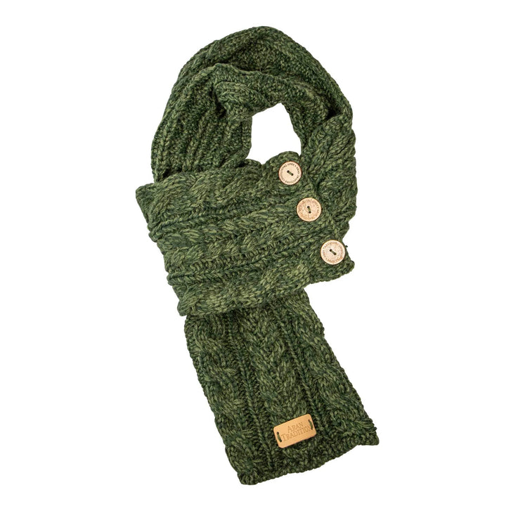 Aran Cable Button Wrap Scarf - Green