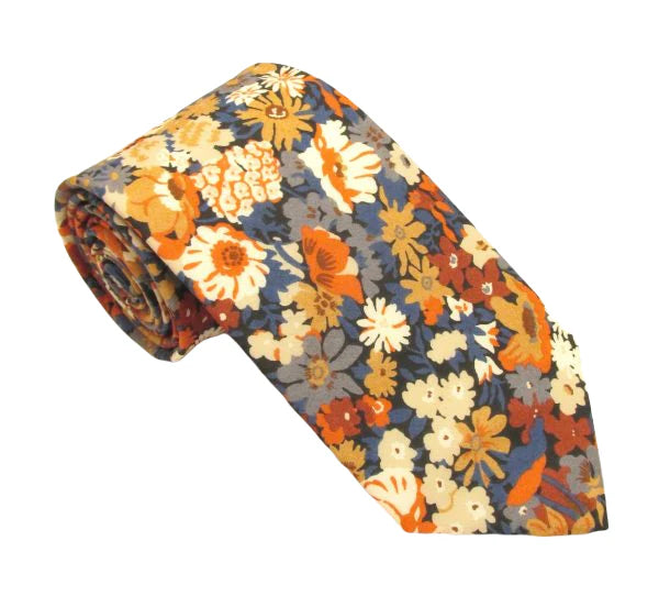 Thorpe Orange Cotton Tie Made with Liberty Fabric