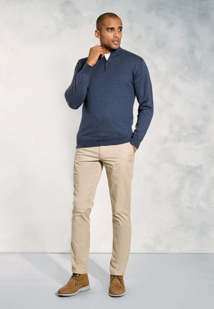 Kirby Blue Cotton Thermolite Zip Neck Jumper