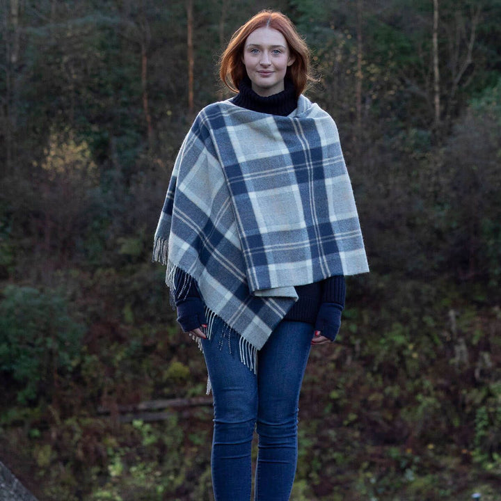 Georgia Bannockbane Grey Tartan Lambswool Poncho