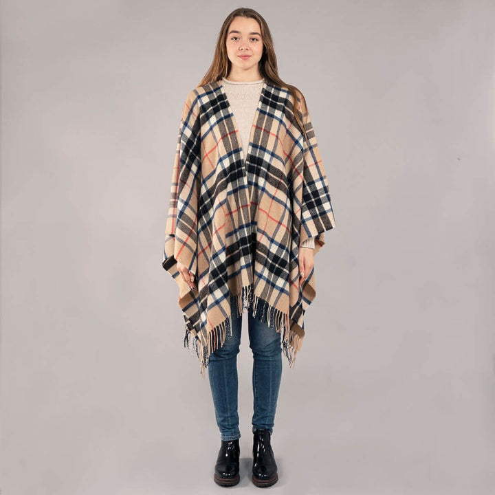 Alice Thomson Camel Modern Tartan Lambswool Serape