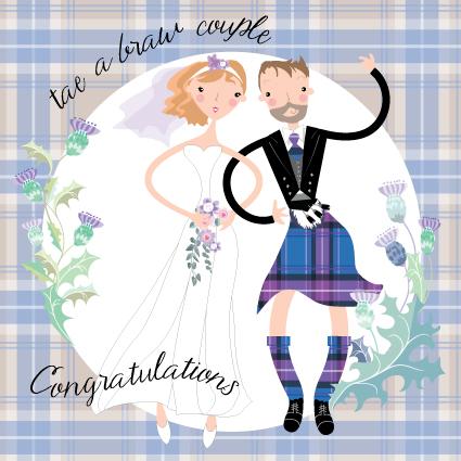 Wedding Couple Tartan Border Card