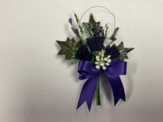 Heather buttonhole - purple ribbon