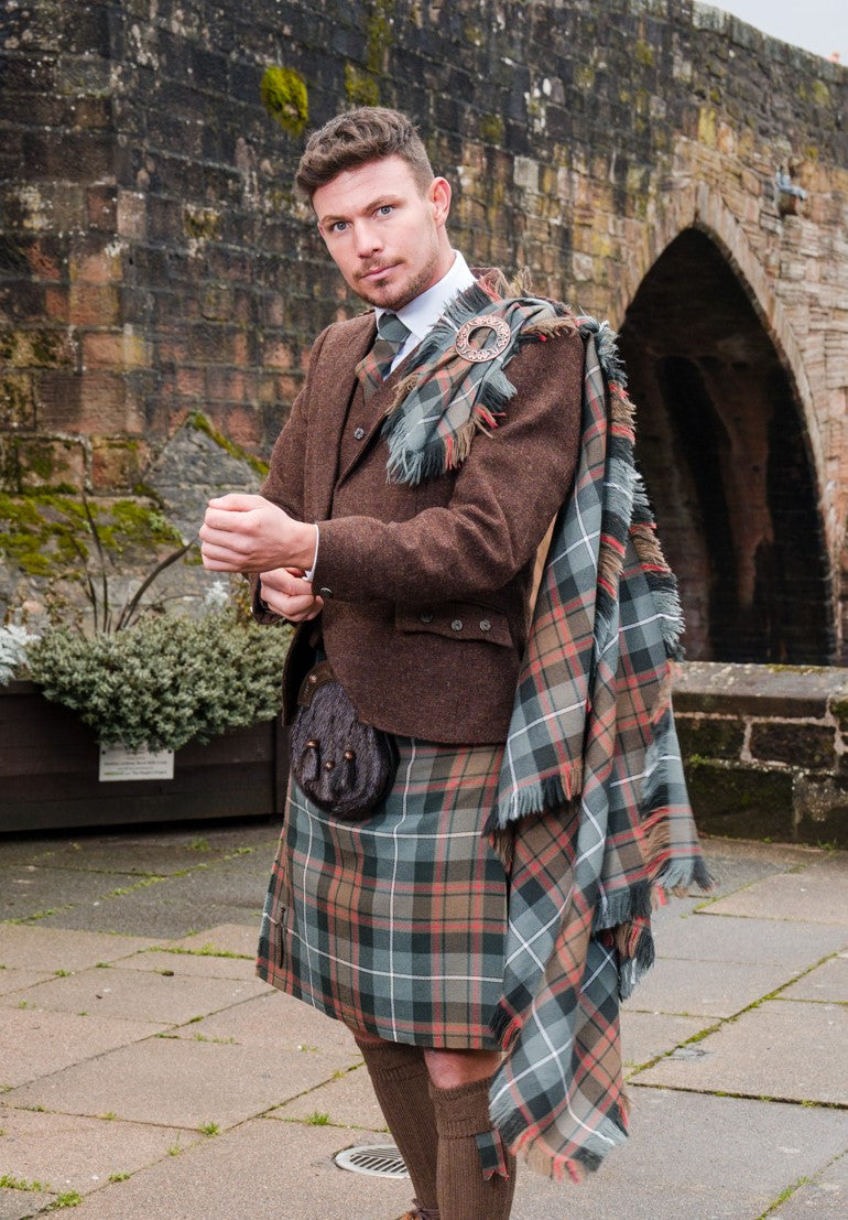 Copper brown tweed kilt hire outfit