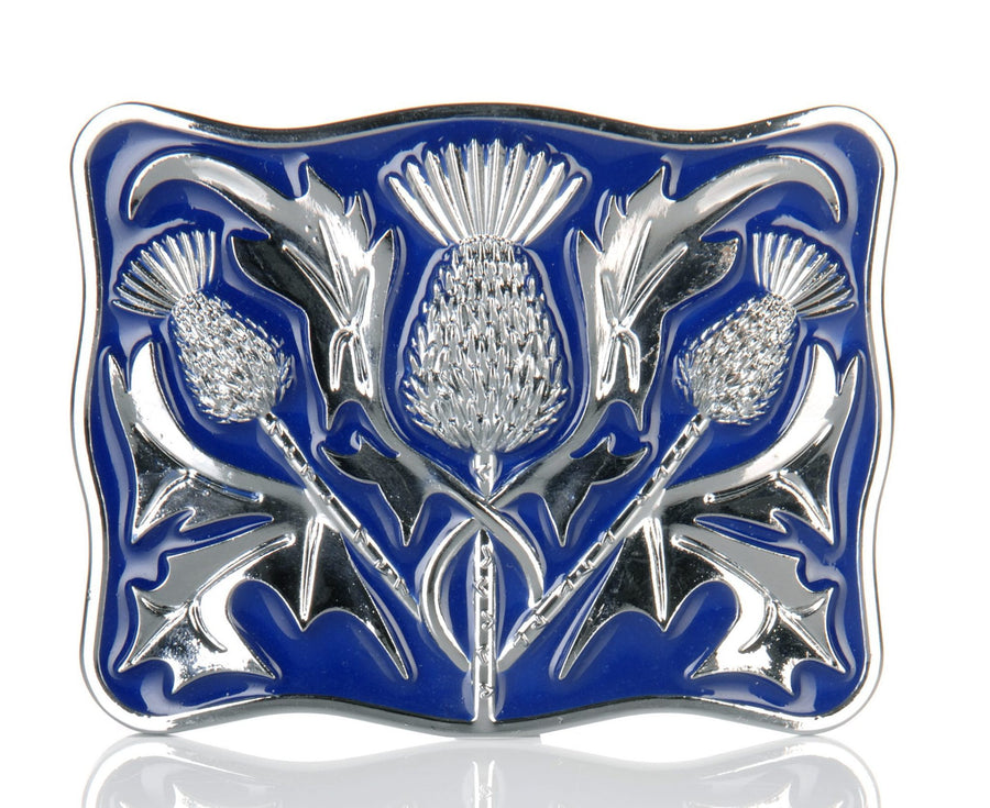 Chrome Blue Enamel Thistle Buckle - Anderson Kilts