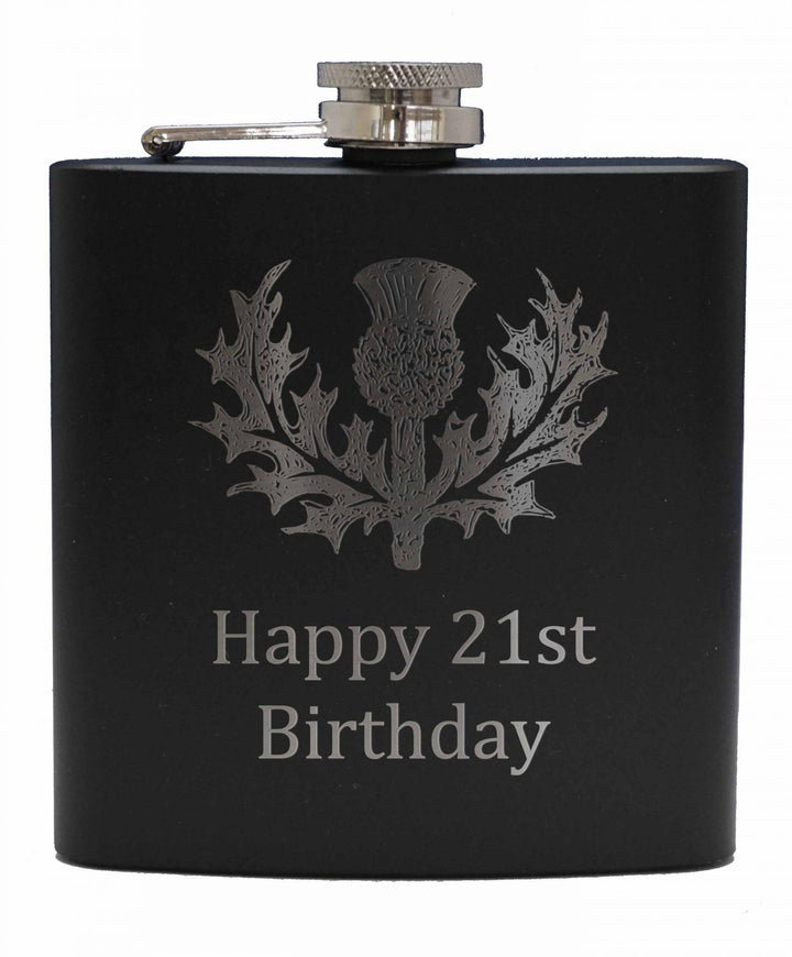 Engraved 6oz Black Hip Flask - Personal Message - Anderson Kilts