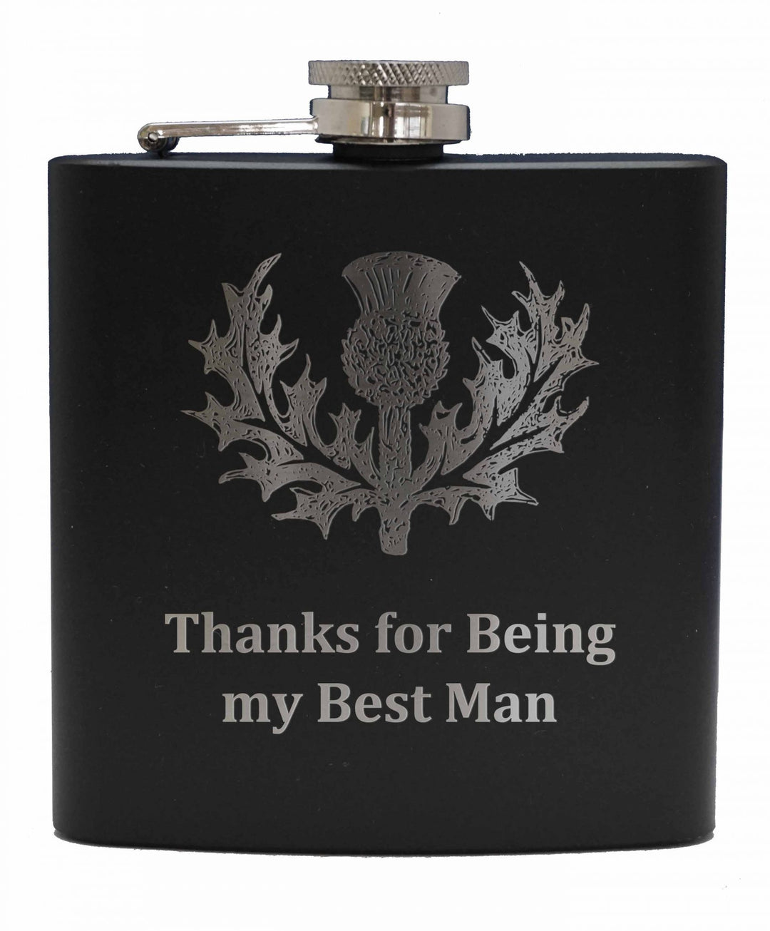 Engraved 6oz Black Hip Flask - Personal Message - Anderson Kilts