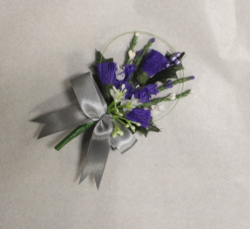 Heather buttonhole -  silver ribbon