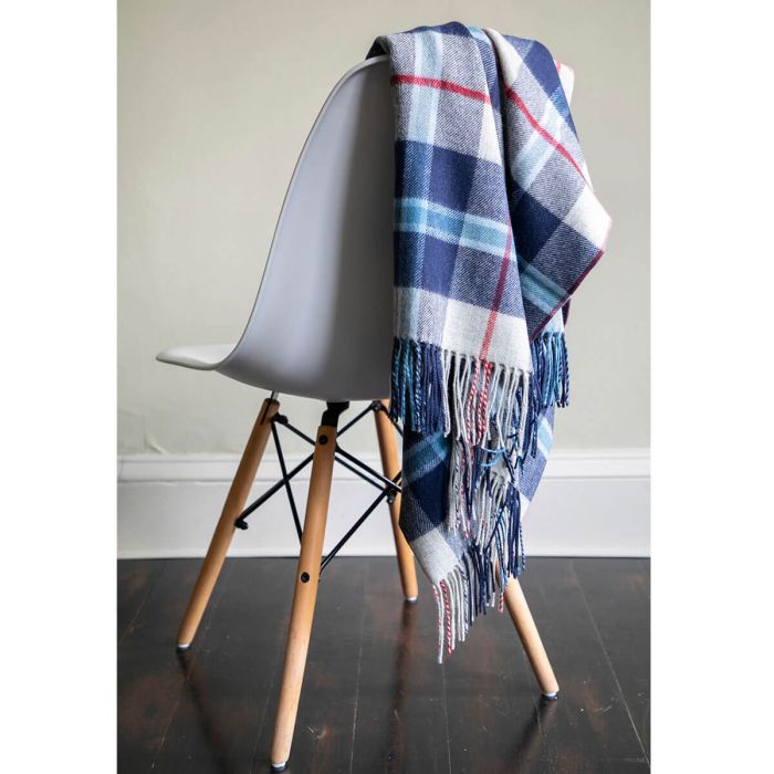 Douglas Navy tartan lambswool blanket