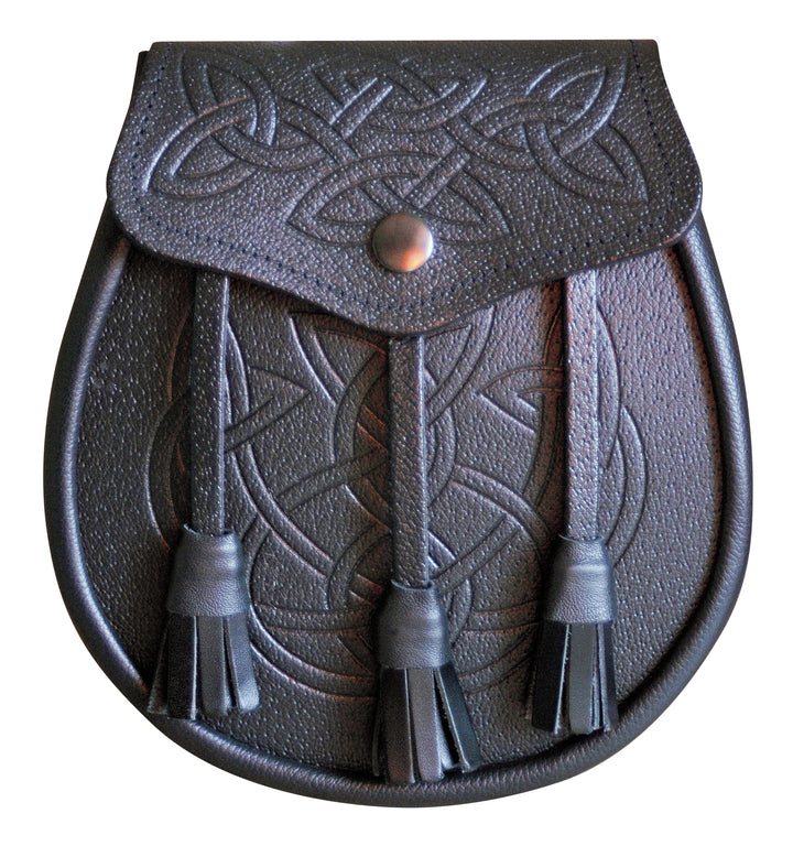 Celtic Patterned Black Leather Day Sporran - Anderson Kilts